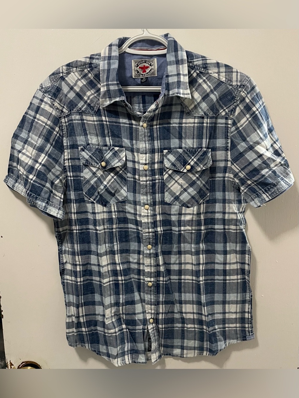 Flag & Anthem Desert Son Men’s Navy White Western Snap Button Up Shirt Medium M